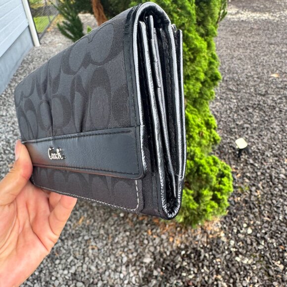 Coach Soho pleated signature Leather trifold Black and Gray check Wallet - Picture 7 of 10